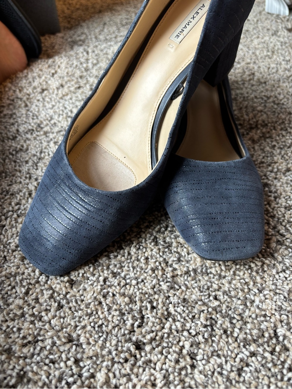 Alex Marie Navy Ribbed Square-Toe Pumps - Picture 2 of 7